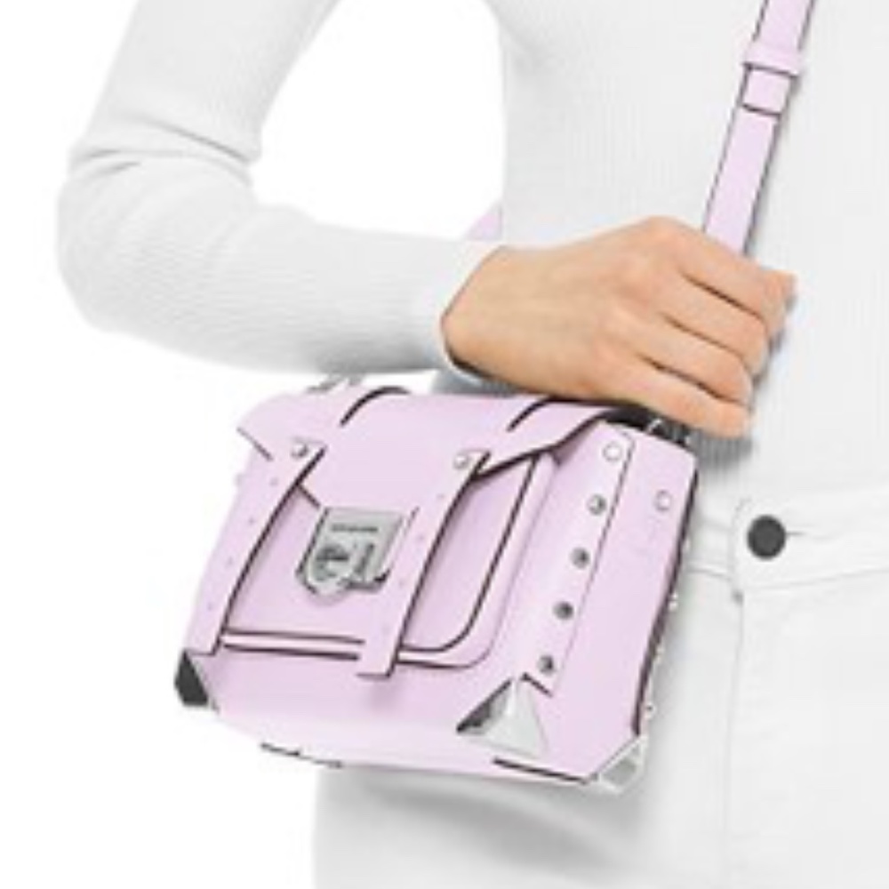 Michael Kors ManhattanSmall Leather Crossbody Lavender Mist/Sliver Original Pkg